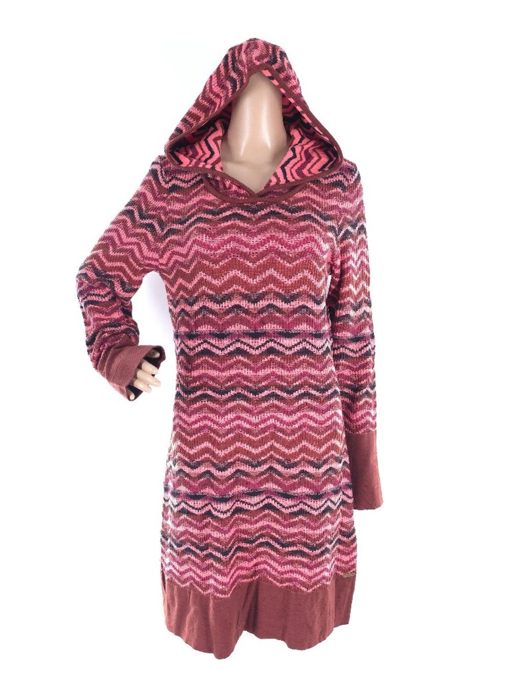 Prana Women Sweater Dress Long Sleeves Hoodie Knit Brown Beige Size L